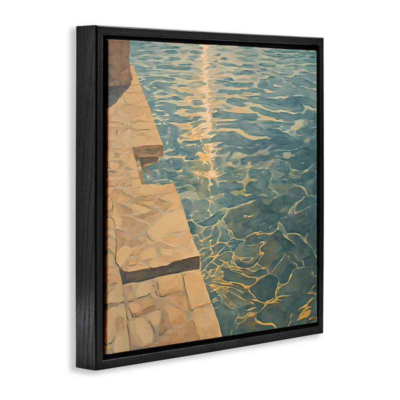 Sunlit Pool Reflection Floating Frame, design by Walker Noble, Jet Black Floater Frame, 18" H x 18" W