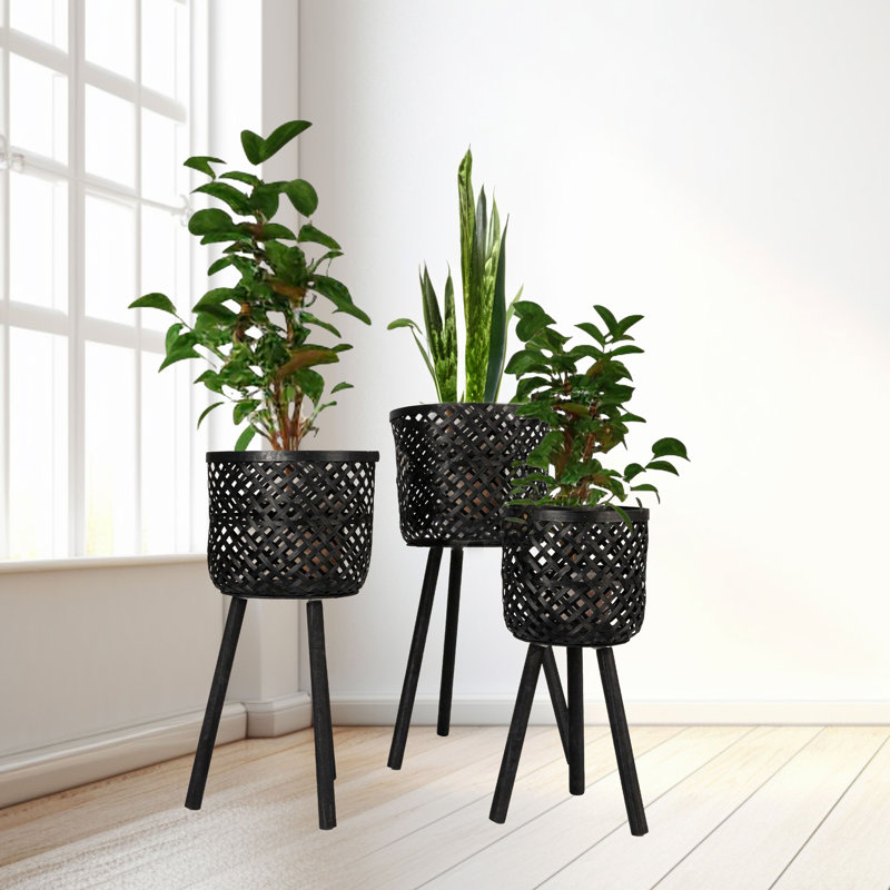 Woven Bamboo Baskets With Wooden Legs