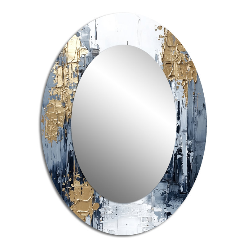 Porte dorée Casablanca City III - grand miroir mural ovale sur métal doré, 40 po x 30 po