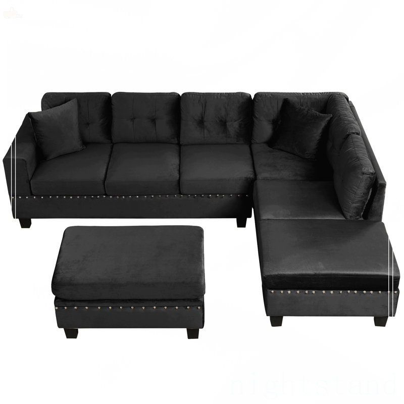 Canapé modulaire 105 po avec repose-pieds de rangement 105 po, Noir