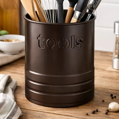 Porte-ustensiles Oneita avec finition nickel noir embossé 2 pintes | Organisateur de comptoir de cuisine