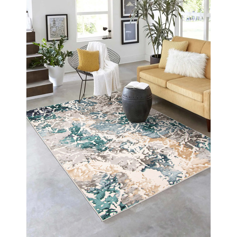 Tapis bleu sarcelle Aura, Rectangle de 5 pi x 8 pi