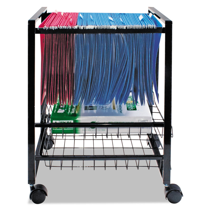 Black Steel Mobile File Cart with Pullout Baskets