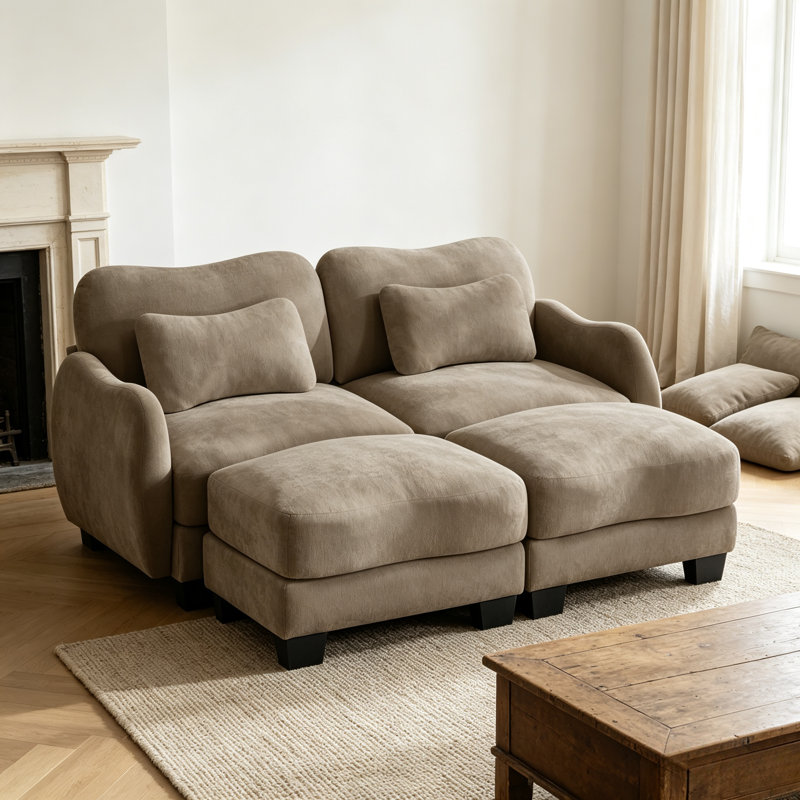 Causeuse ergonomique incurvée en chenille avec coussins et 2 repose-pieds l 70,85 po Coffee