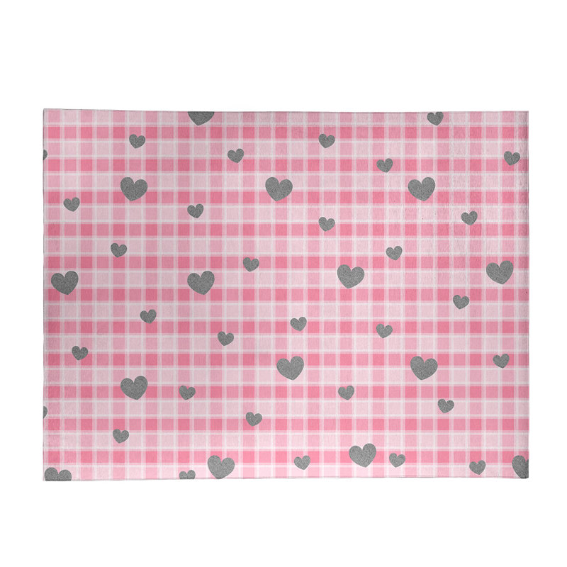 Tapis gris/fait main zone rose, Rectangle 5 pi x 7 pi