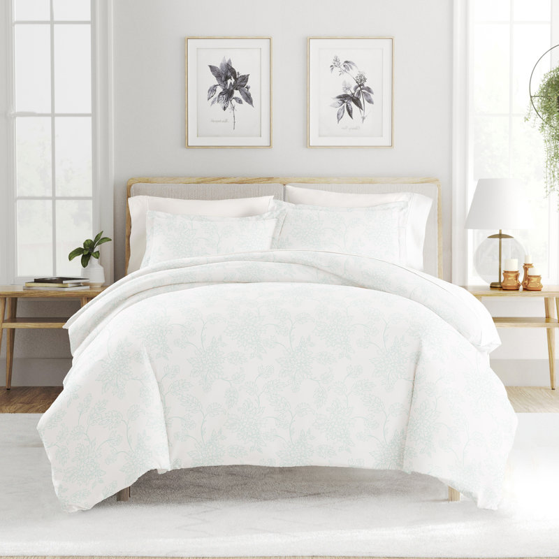 Becky Cameron Floral Duvet Cover, Aqua, Twin Duvet Cover + 1 Standard Sham
