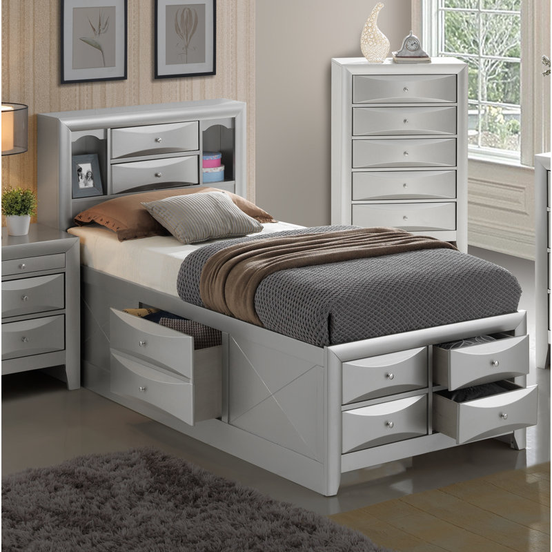 Champetre Bookcase Storage Bed, Twin, Silver