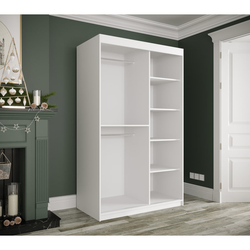 Blerata 2 Door Manufactured Wood Wardrobe, White Matt/White Matble, 200cm H x 120cm W x 62cm D