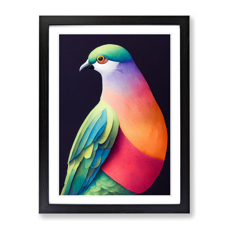 Watercolour Pigeon Vol.1 - Single Picture Frame Print, 34cm H x 25cm W x 2cm D, Black