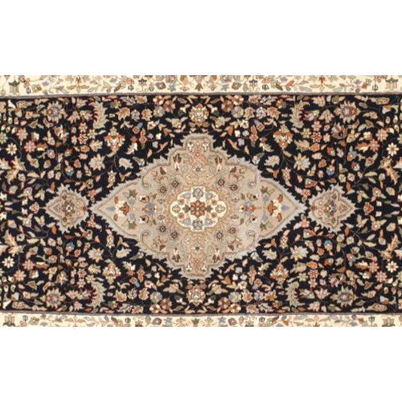 Tapis bleu marine / bleu en laine noué à la main de conception unique 4 pi x 6 pi Jodi