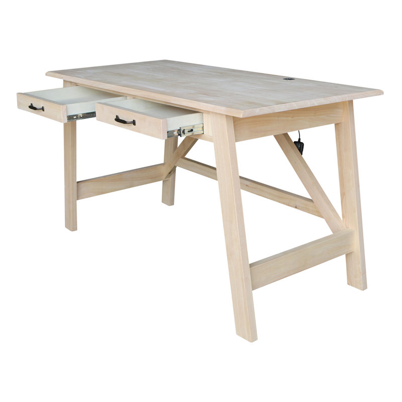 Laython Solid Wood Writing Desk, Washed Gray Taupe