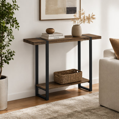 Table d'appoint, console, vestibule, étroit, canapé, salon, chambre à coucher, stratifié brun, métal noir, contemporain, moderne
