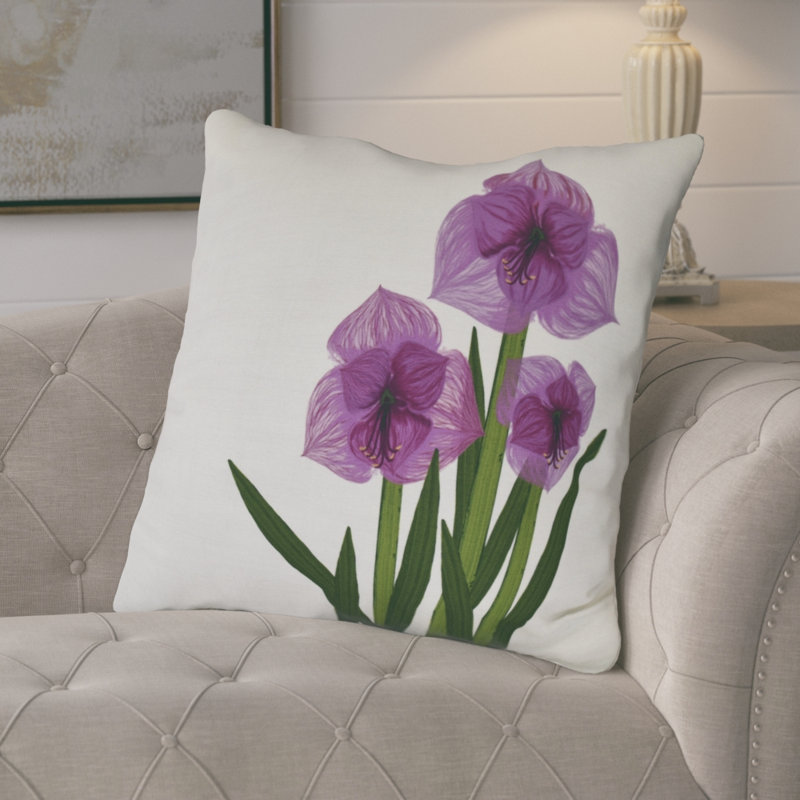 Housse de coussin carrée Amaryllis, Violet, H 26 po x l 26 po