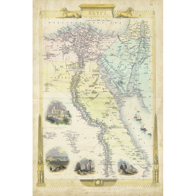 Carte rétro de l'Égypte, H 12 po x l 8 po x P 1,25 po