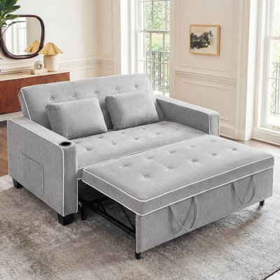 64.8" Full Square Arm Tufted Back Convertible Sleeper Sofa with Cushions and Cup Holder