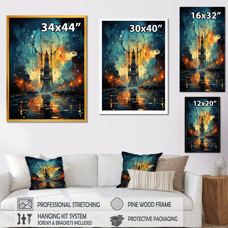 Vert et orange Dreamcatcher Spirit - Dream Catcher, art mural, Cadre flottant noir, H 40 po x l 30 po