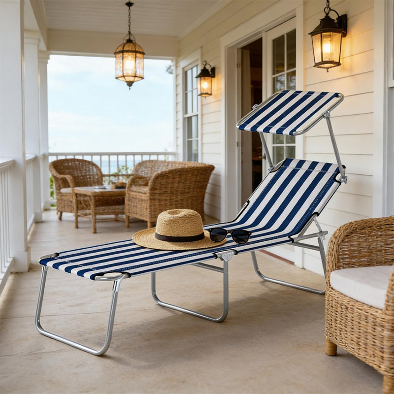 Fauteuil de bronzage pliant Modern, Blue/White