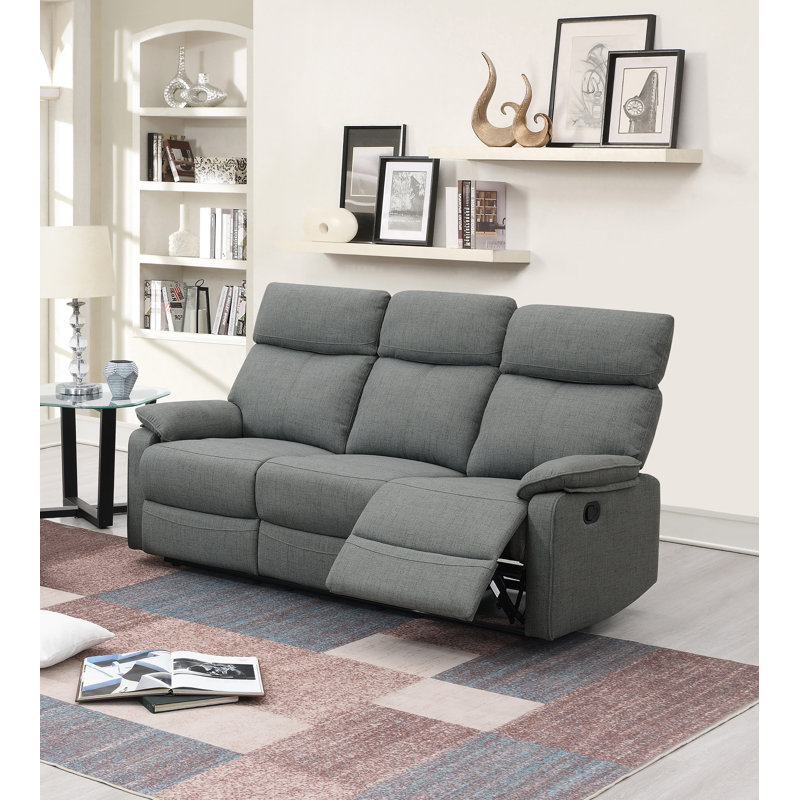 Grubb Upholstered 74'' Reclining Loveseat, Gray Burlap Fabric