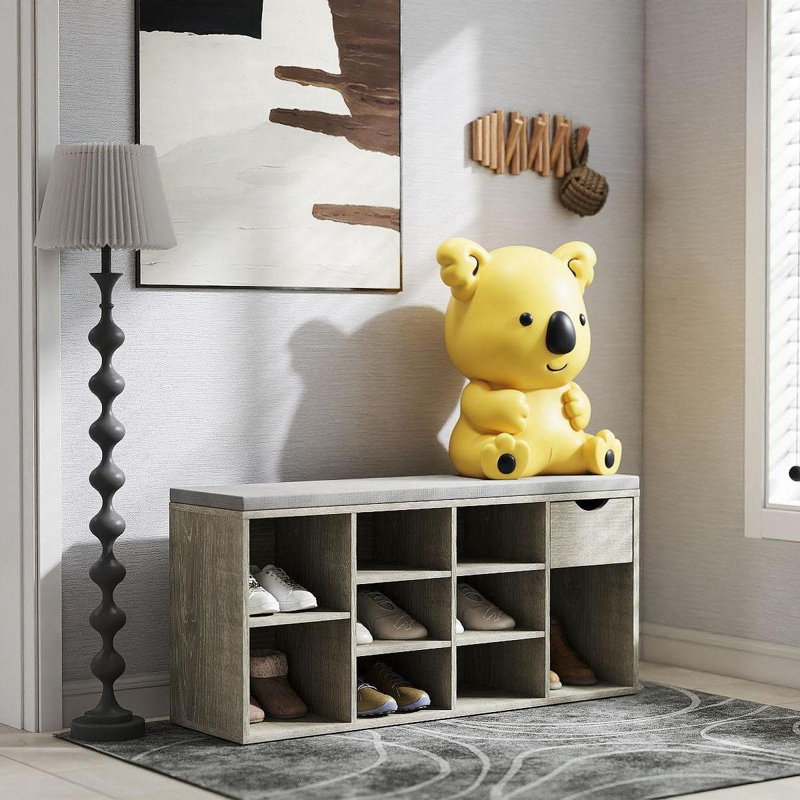 Storage Bench, Shoe Bench, Entryway Bench With Padded Cushion, Drawer And Open Compartments, Bench With Storage, 3 Tier Shoe Rack Bench