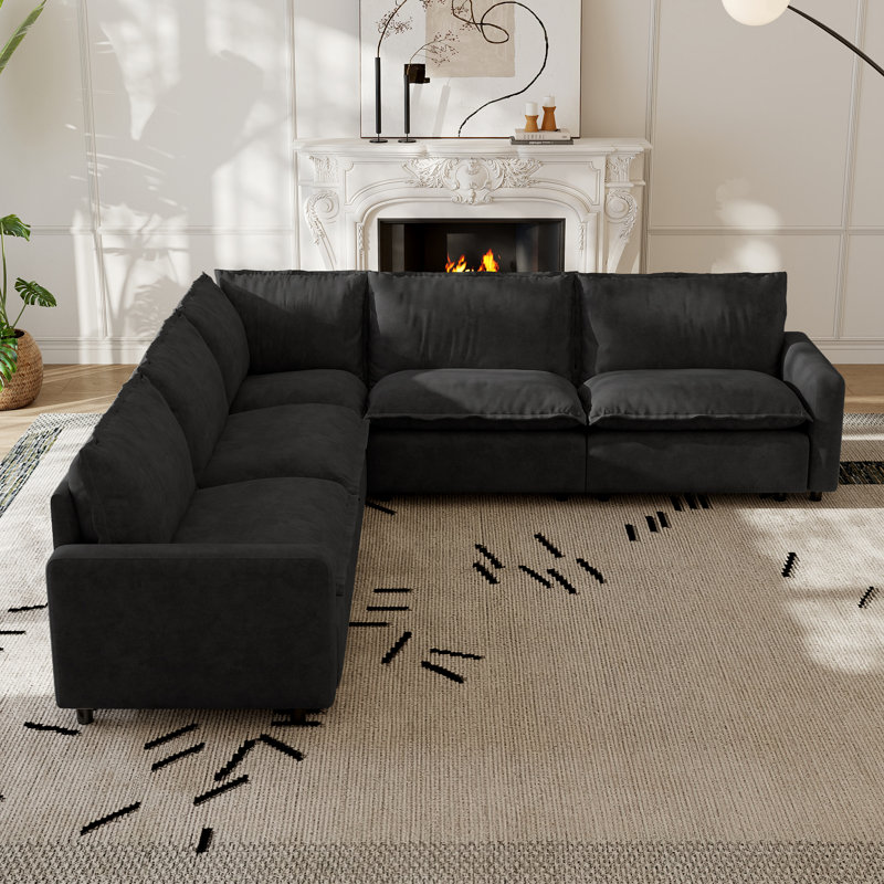 Canapé modulaire rembourré 5 pièces en tissu de lin 5 pièces, Lin gris