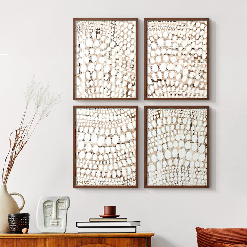 «Fan Brush I», ensemble de 4 reproductions encadrées, Noyer, H 14 po x l 44 po