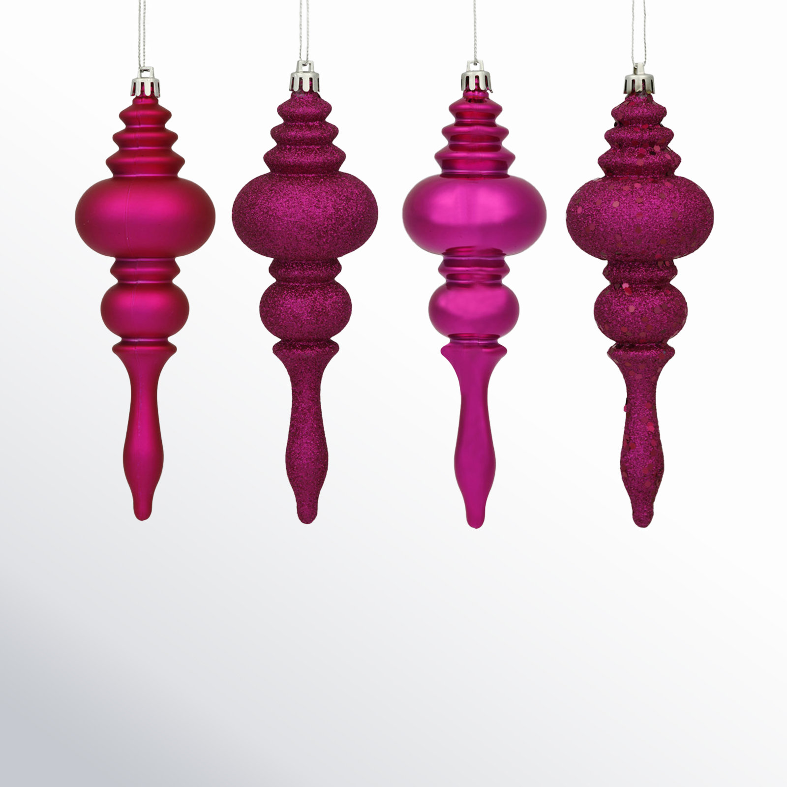 7" Shatterproof Finial Ornament, Pink Magenta