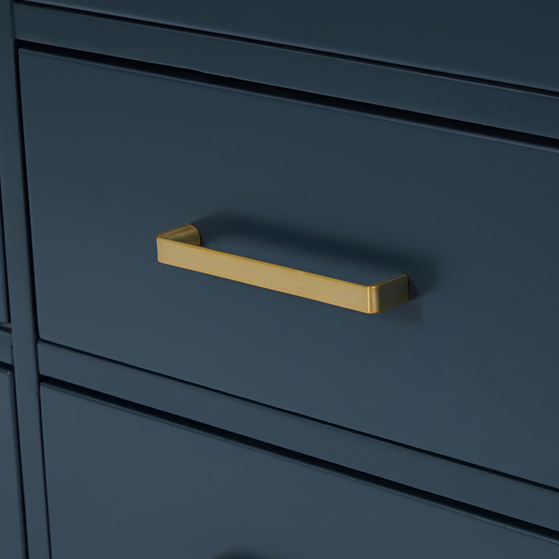 Cambridge 60'' W Double Bathroom Vanity Base, Midnight Blue, Satin Brass