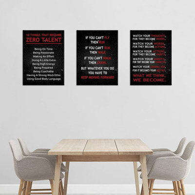 3 pièces, art de bureau sur toile mural, "Talent succès", affiches inspirantes, citations de l'entrepreneur, images, œuvres d'art pour la chambre à coucher, salon, décoration, prêt à être accroché