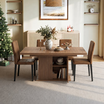 63"- 78" Modern Extendable Dining Table Set With Double-Tier Storage & PU Leather Chairs