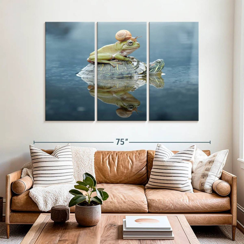 Brampt Snail And Frog Riding A Turtle, 42" H x 65" W