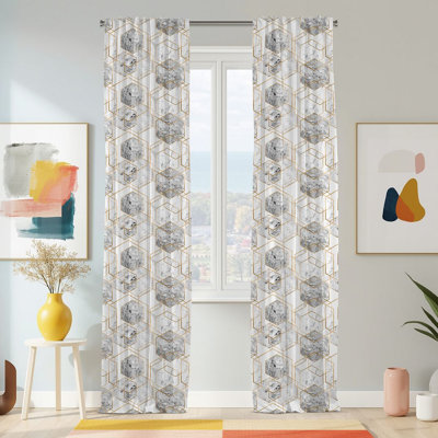 Semi Sheer Geometric Print Curtain Single Panel