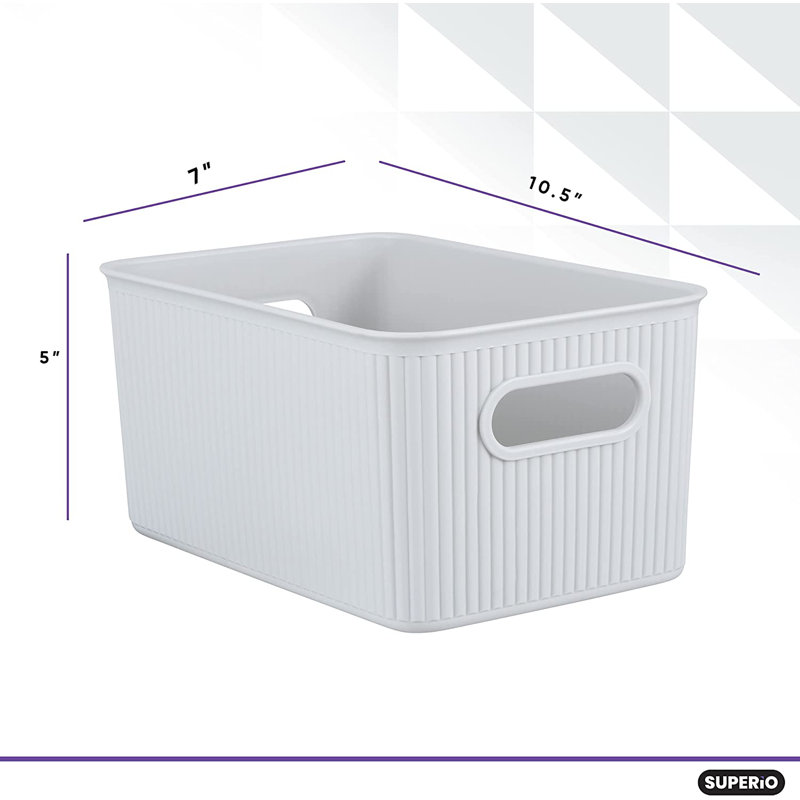 Large Off-White Ribbed Plastic Storage Box with Lid