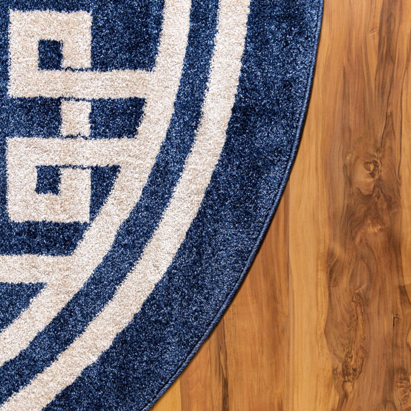 Tapis bleu foncé / beige Barreto, Rond 6 pi 1 po