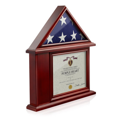 Reminded 20.63'' H x 18.5'' W Military Certificate & Flag Shadow Box Display Case - Cherry