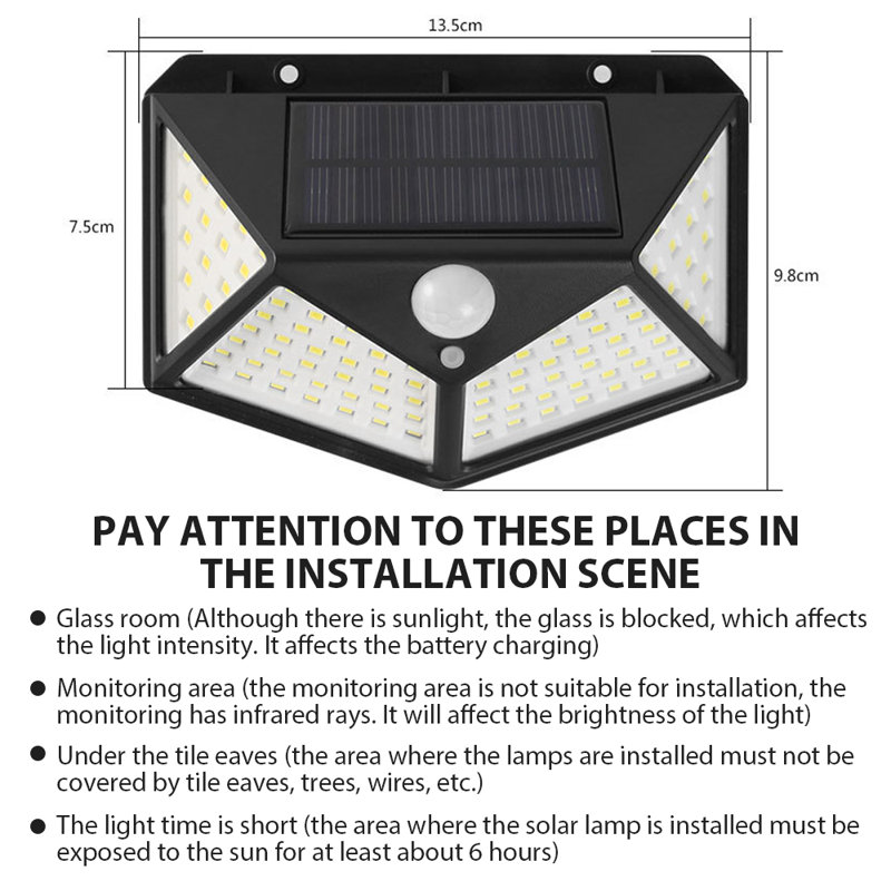 100 LED Solar Power Wall Lights Outdoor Waterproof Motion Sensor Security Light for Garden Garage