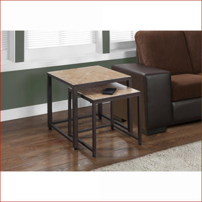 Paire de tables basses gigognes en métal et tuiles pour le salon et la chambre à coucher