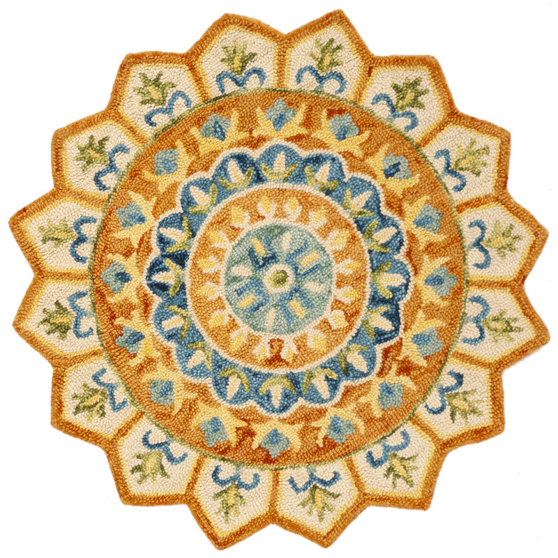 Tapis rond rouille / ivoire en laine touffeté à la main, Rond 6 pi