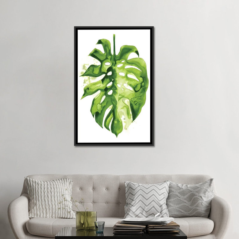 «Monstera II», reproduction sur toile, Toile avec cadre noir, Pas de tapis, H 48 po x l 32 po x P 1,5 po