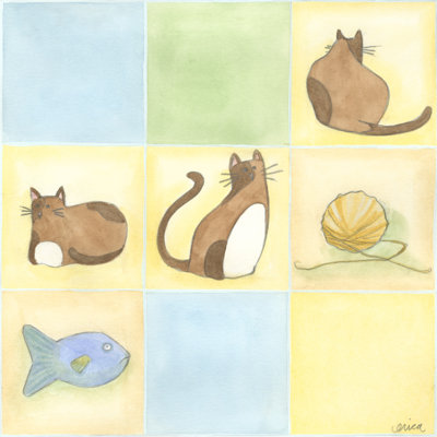 Tic-Tac Cats In Blue by June Erica Vess - Wrapped Canvas Art Prints