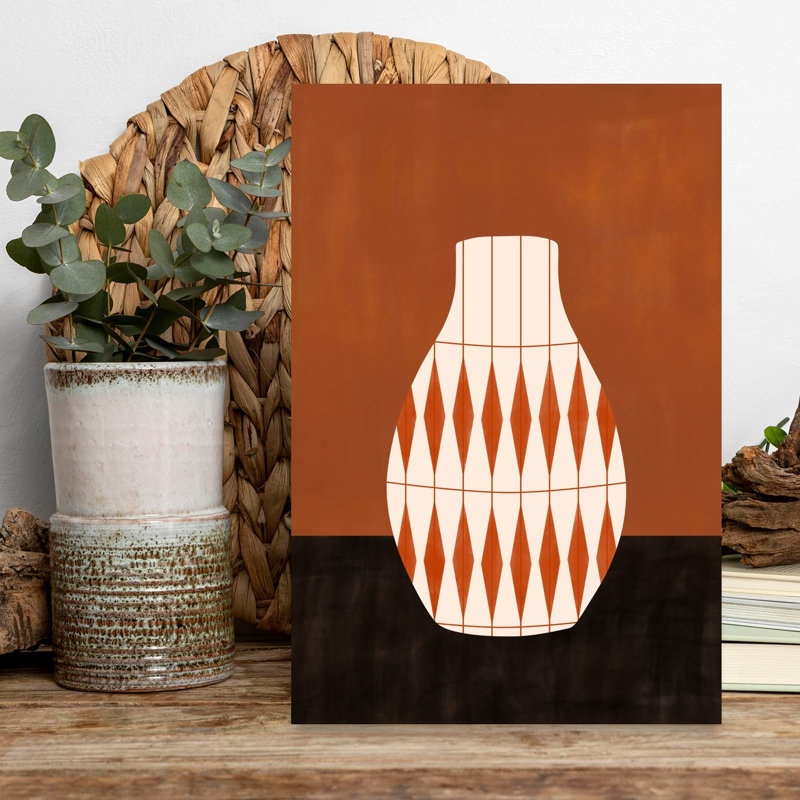 «Vase orange géométrique abstrait contemporain», reproduction d'art murale élégante, 18" H x 12" W