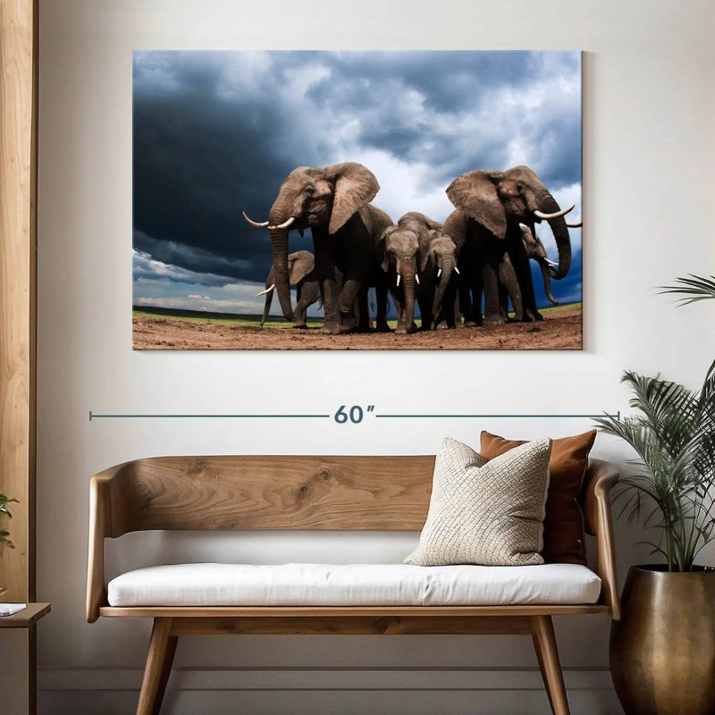 Brampt Elephants Grazing, 34" H x 51" W