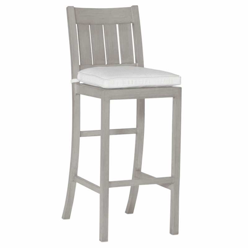 Club 30" Patio Bar Stool with Cushion, Rollo Chambray, Welt, Oyster