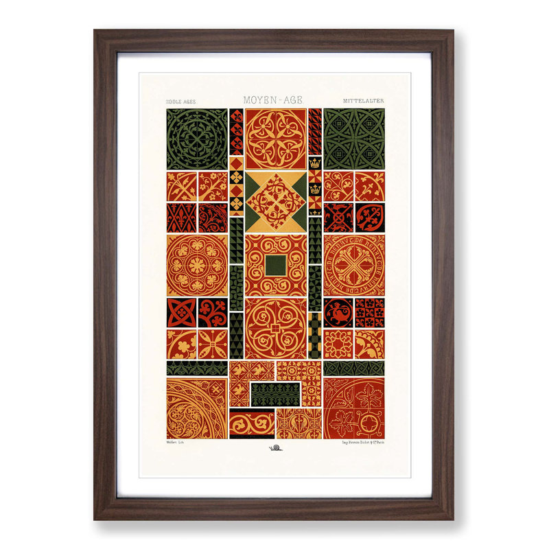 A Middle-Ages Pattern by Albert Racinet - Picture Frame Painting Print, Walnut Framed, 48cm H x 36cm W x 2cm D