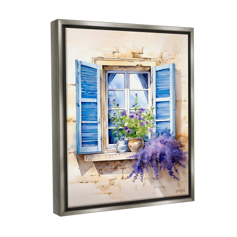 "Cottage Windowsill Bouquet" par RB sur toile, H 31 po x l 25 po, Cadre flottant gris lustré