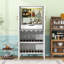 Armoire de cuisine autoportante cannelée avec lumière DEL, étagère en verre, support à vin et tablettes réglables-1620444566