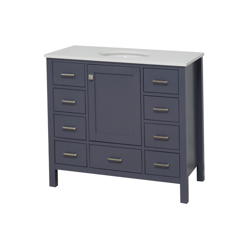 Claudett 42'' Single Bathroom Vanity with Top, Marine Gray, Engineered White