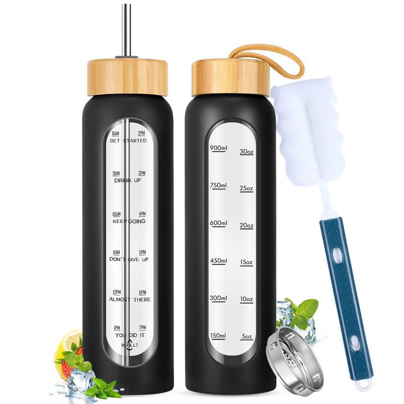 32 oz. LoochMee Bouteille d'eau en verre, Noir