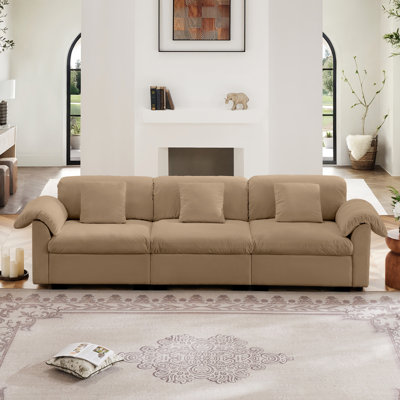Très grand velours avec siège Boîte de rangement: coussins moelleux, atmosphère douillette brun clair moderne
