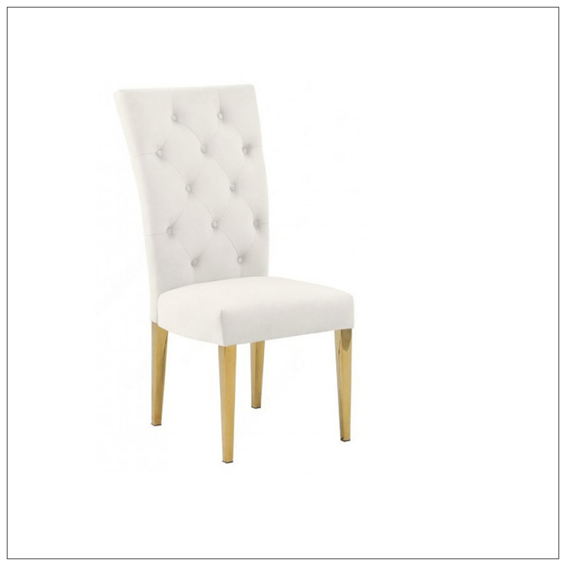 Ensemble de 2 chaises de salle à manger rembourrées Modern Velvet Modern, Crème, crème, Doré