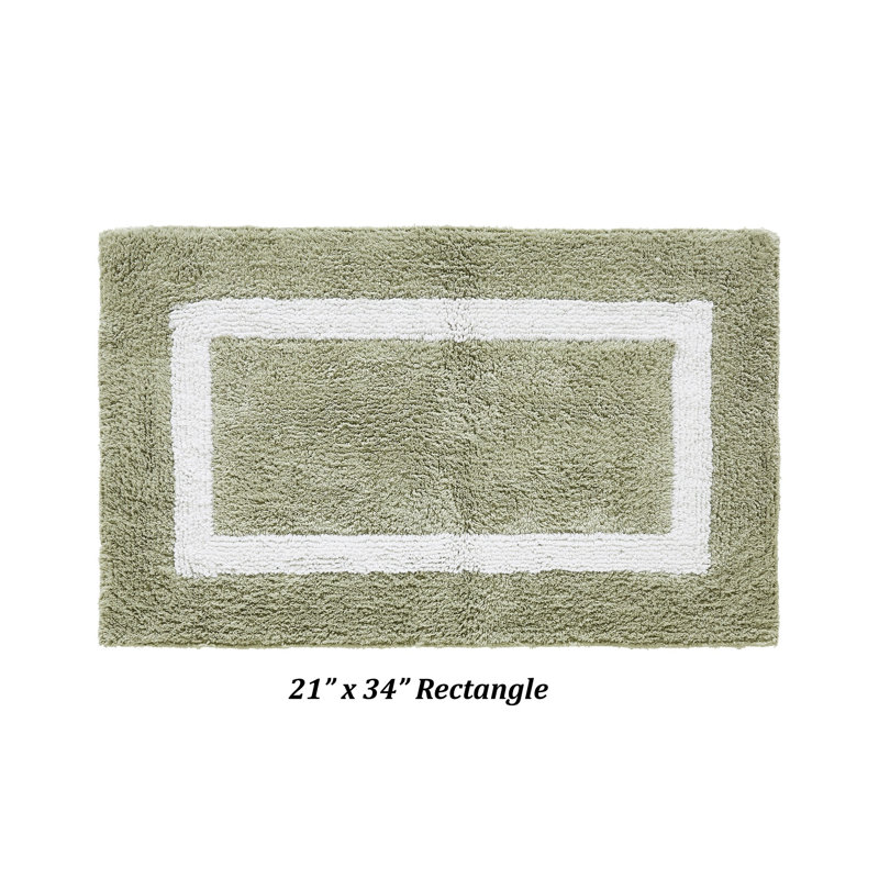 Widman 100% Cotton Tufted Reversible Bath Rug, Soft & Super Absorbent, Machine Washable Bathroom Rug for Shower, Tub & Sink Areas, 21" x 34" Rectangle, Dark Sage/White